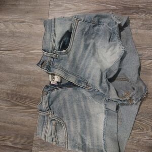 Distressed Light Blue Denim Shorts